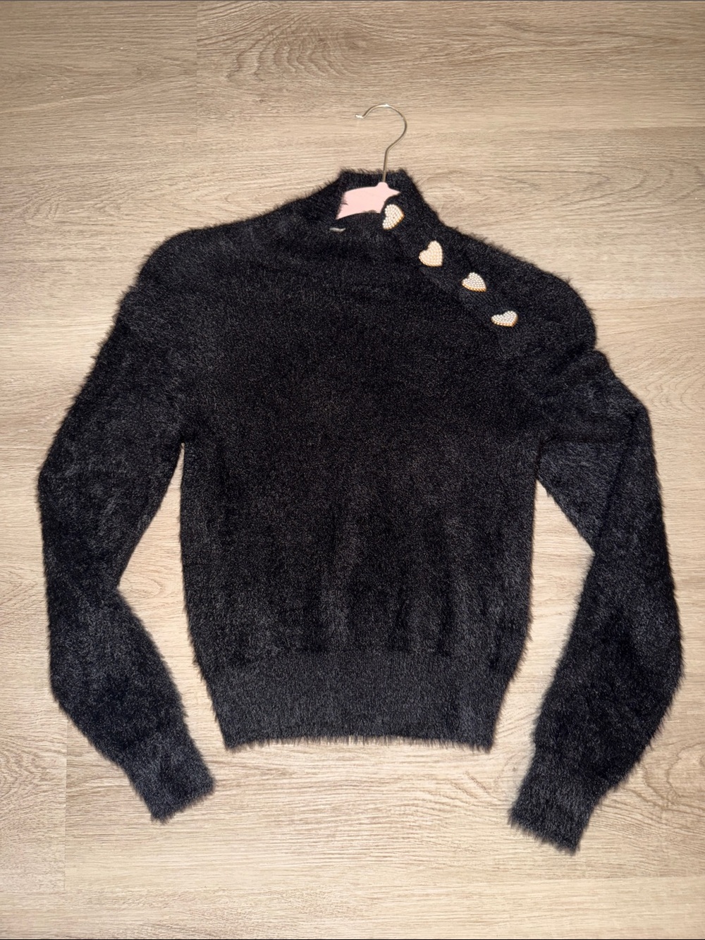 Zara Black Fuzzy Turtleneck Sweater with Heart Cutouts